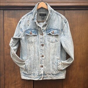 Rachel Zoe Distressed Light Blue Denim Classic Style Jacket Medium PTP 20-22”